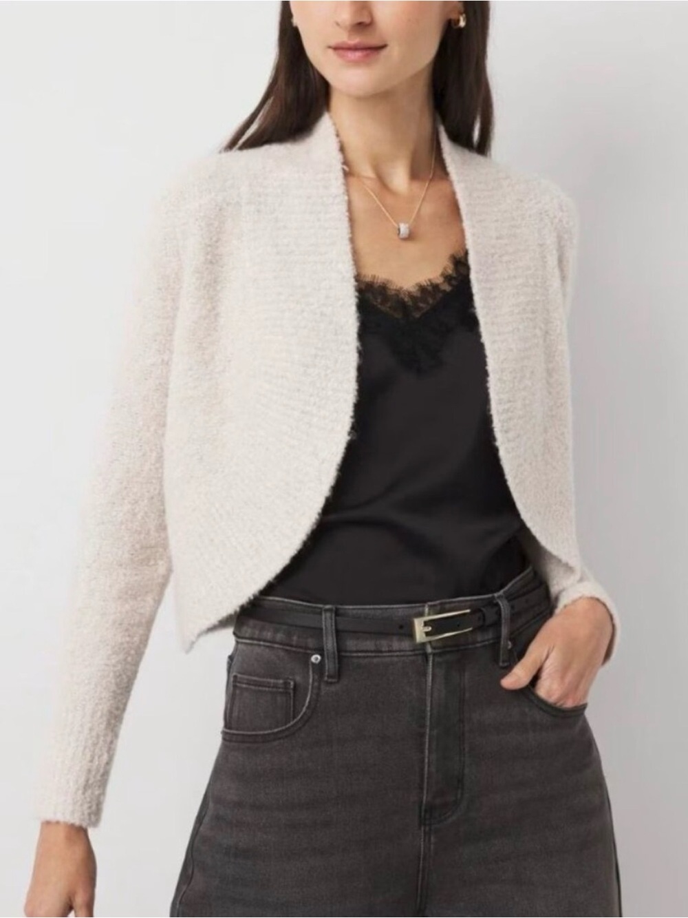 NWT WHBM Cozy Open-Front Cream Women's Sweater Cardigan size M